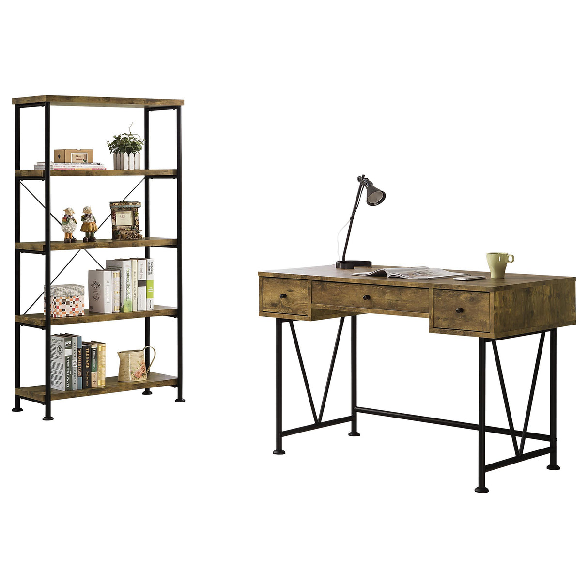 Analiese Antique Nutmeg and Black 2-Piece 3-Drawer Writing Desk Set from Coaster - Luna Furniture