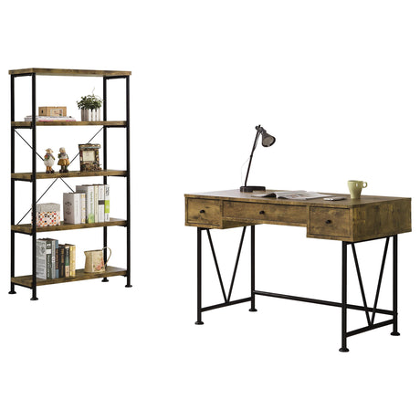 Analiese Antique Nutmeg and Black 2-Piece 3-Drawer Writing Desk Set from Coaster - Luna Furniture