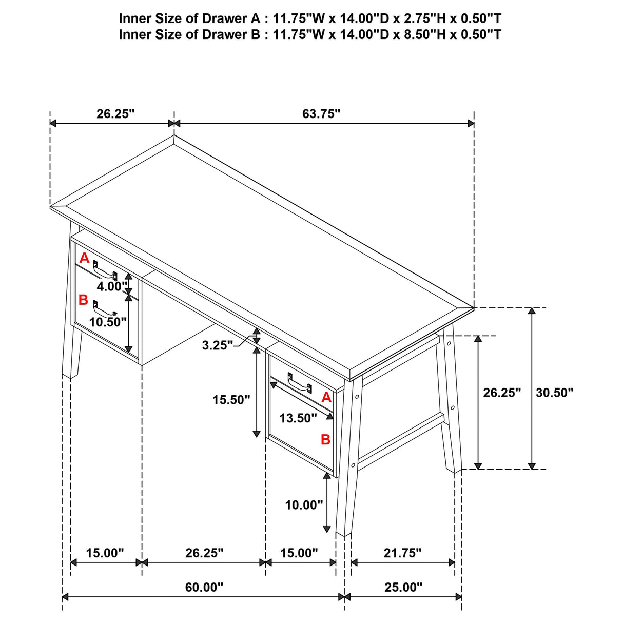 Goodson Black 64-inch 4-Drawer Double Pedestal Computer Desk from Coaster - Luna Furniture
