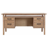 Goodson Distressed computer desk, front view, open center kneehole and drawer storage