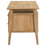 Goodson Distressed computer desk, back left three-quarter view, rustic wood finish