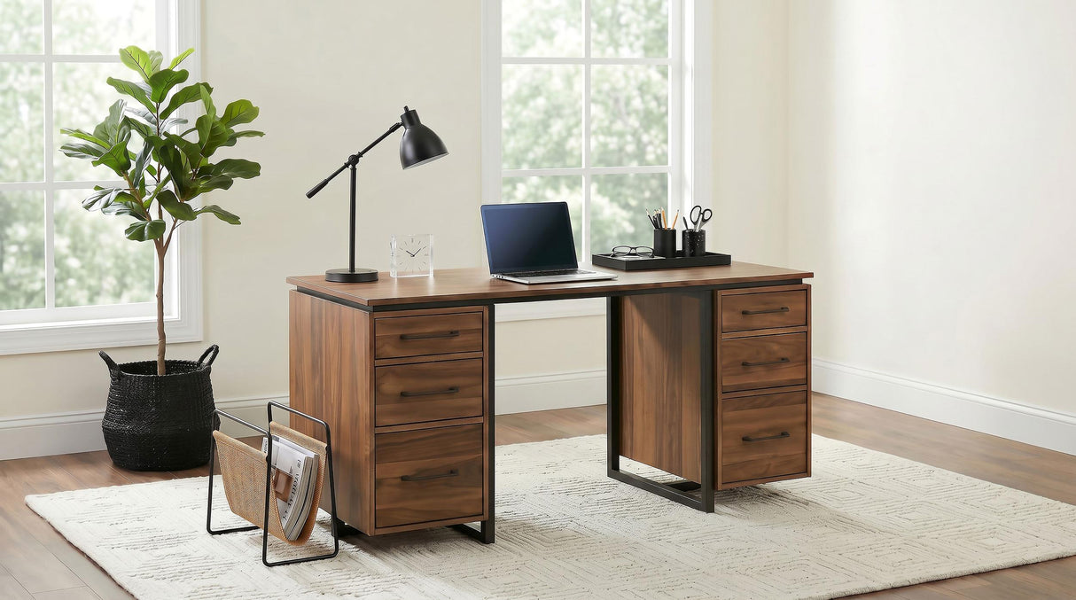 Berhalter Brown 6-Drawer Double Pedestal File Computer Desk from Coaster - Luna Furniture