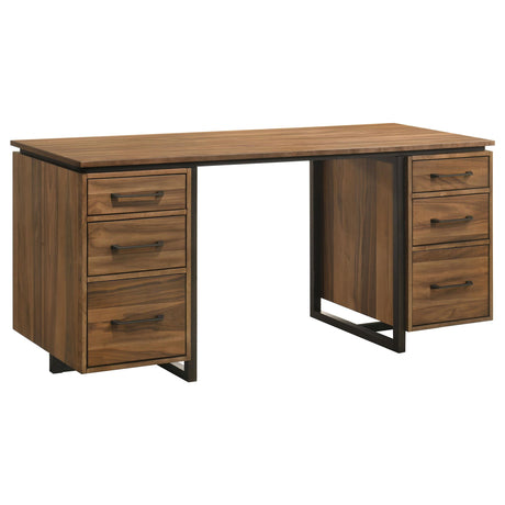 Berhalter Brown 6-Drawer Double Pedestal File Computer Desk from Coaster - Luna Furniture