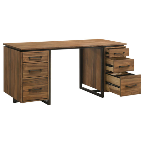 Berhalter Brown 6-Drawer Double Pedestal File Computer Desk from Coaster - Luna Furniture