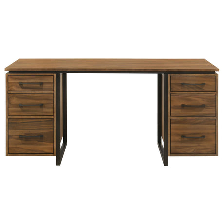 Berhalter Brown 6-Drawer Double Pedestal File Computer Desk from Coaster - Luna Furniture