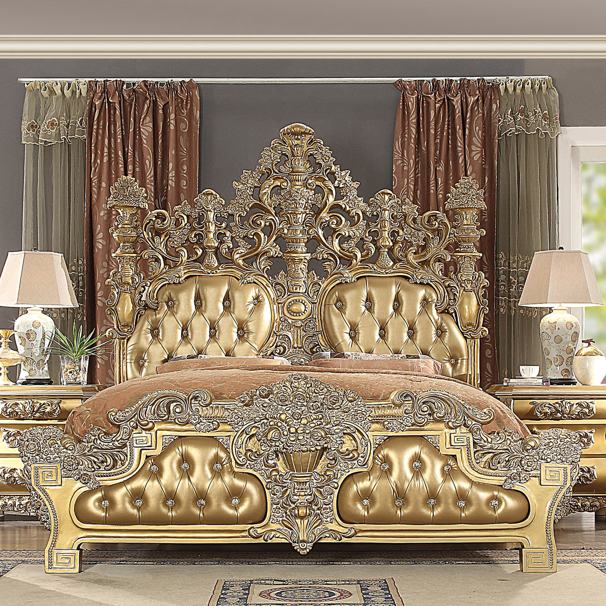 HD-8016 Metallic Bright Gold Bed from Homey Design - Luna Furniture
