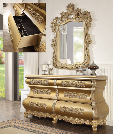 HD-8016 Metallic Bright Gold 4-Piece Bedroom Set from Homey Design - Luna Furniture