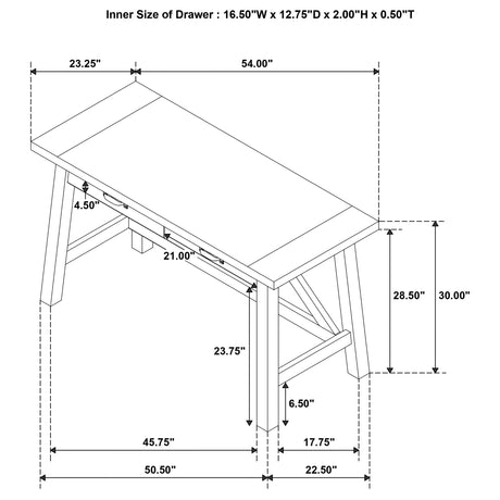 Fabian Distressed Light Brown 54-inch 2-drawer Computer Writing Desk from Coaster - Luna Furniture