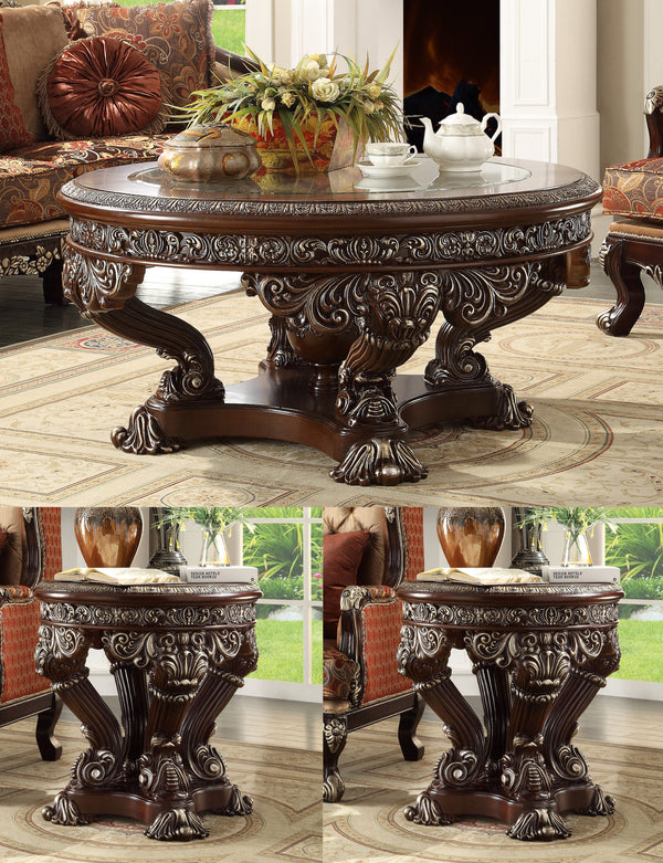 HD-8017 Brown/Metallic Silver 3-Piece Coffee Table Set