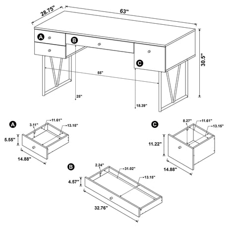 Analiese Mango 63-inch 4-drawer Writing Desk from Coaster - Luna Furniture