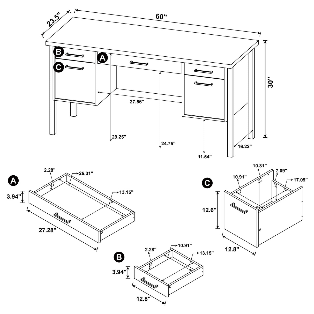 Samson Weathered Oak 4-Drawer Office Desk from Coaster - Luna Furniture