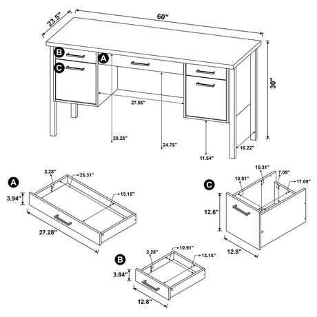 Samson Weathered Oak 4-Drawer Office Desk from Coaster - Luna Furniture