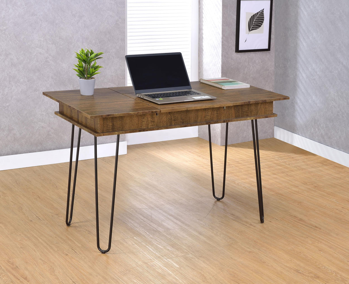 Sheeran Rustic Amber Writing Desk with 4 Hidden Storages from Coaster - Luna Furniture