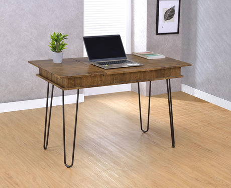 Sheeran Rustic Amber Writing Desk with 4 Hidden Storages from Coaster - Luna Furniture