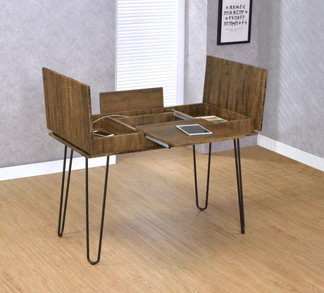 Sheeran Rustic Amber Writing Desk with 4 Hidden Storages from Coaster - Luna Furniture