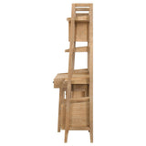 Fabian Distressed office set side view, narrow profile of shelving and desk, light brown wood