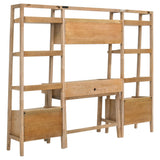 Fabian Distressed desk and bookshelf set back view, wood panel construction and open shelving