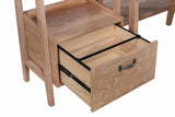Fabian Distressed side drawer cabinet, open drawer detail, light brown wood grain