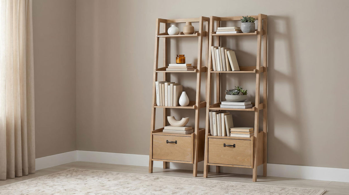 Fabian Distressed Light Brown 2-Piece 4-Shelf Bookshelf with Drawer from Coaster - Luna Furniture