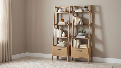 Fabian Distressed Light Brown 2-Piece 4-Shelf Bookshelf with Drawer from Coaster - Luna Furniture