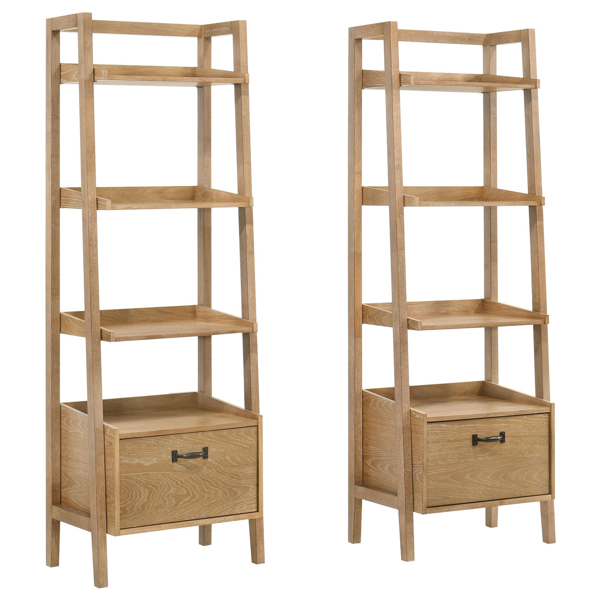 Fabian Distressed Light Brown 2-Piece 4-Shelf Bookshelf with Drawer from Coaster - Luna Furniture