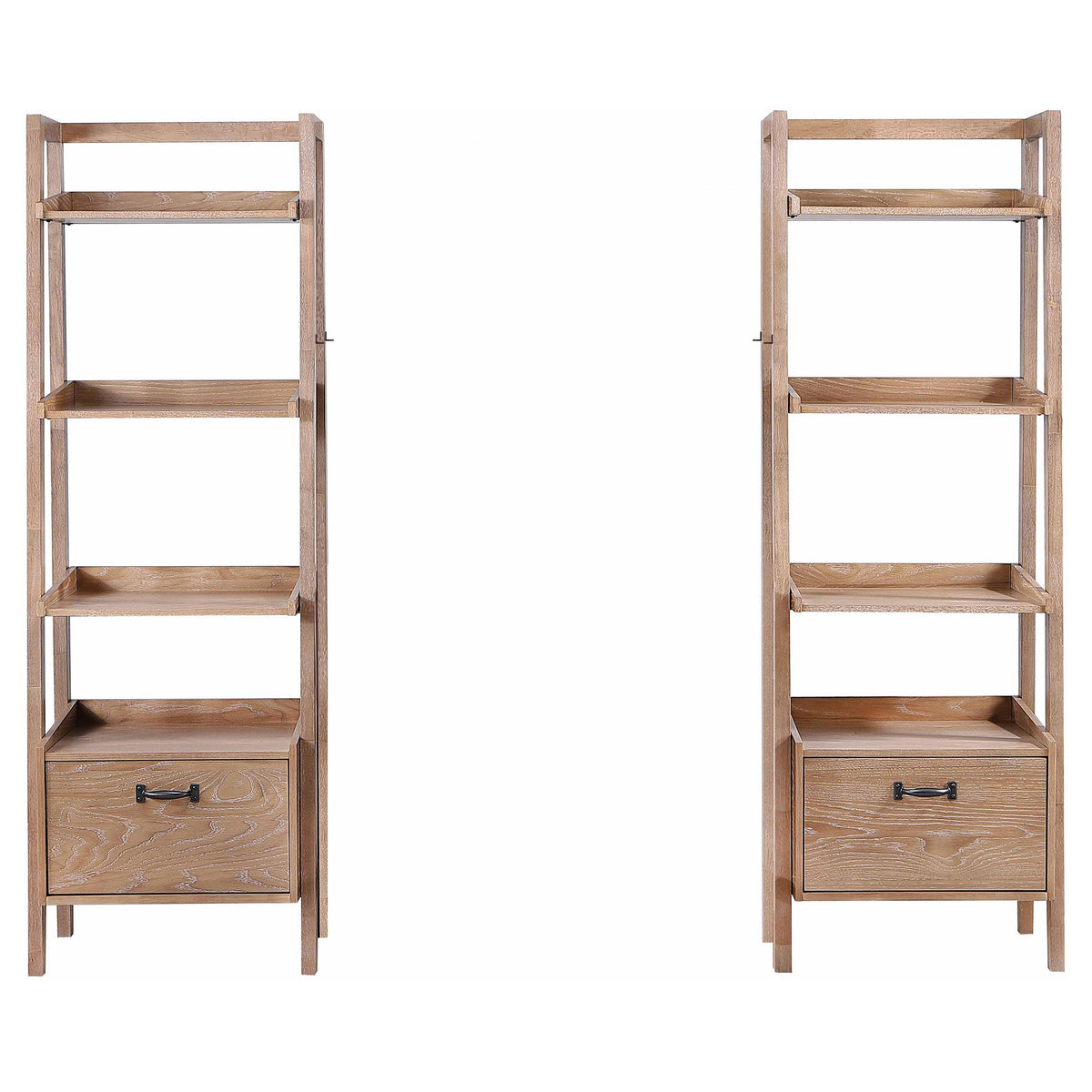 Fabian Distressed Light Brown 2-Piece 4-Shelf Bookshelf with Drawer from Coaster - Luna Furniture
