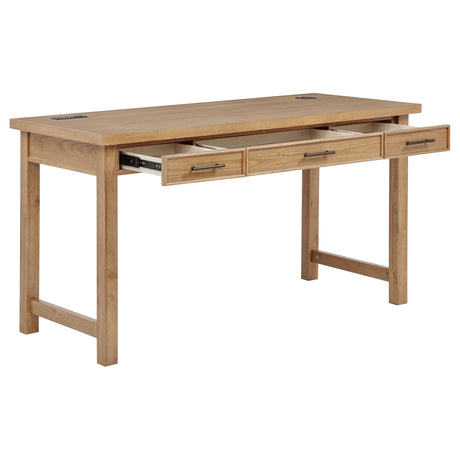 Vermes Light Ash 55-inch 3-drawer Writing Desk with Power Outlet from Coaster - Luna Furniture