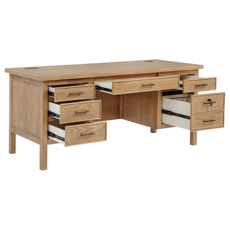 Vermes Light Ash 66-inch 7-drawer Computer Desk with Power Outlet from Coaster - Luna Furniture