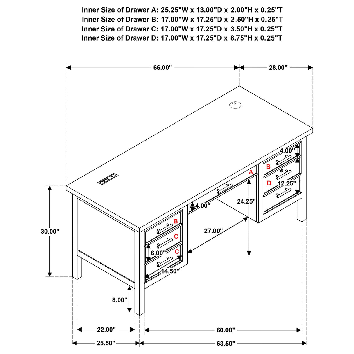 Vermes Light Ash 66-inch 7-drawer Computer Desk with Power Outlet from Coaster - Luna Furniture
