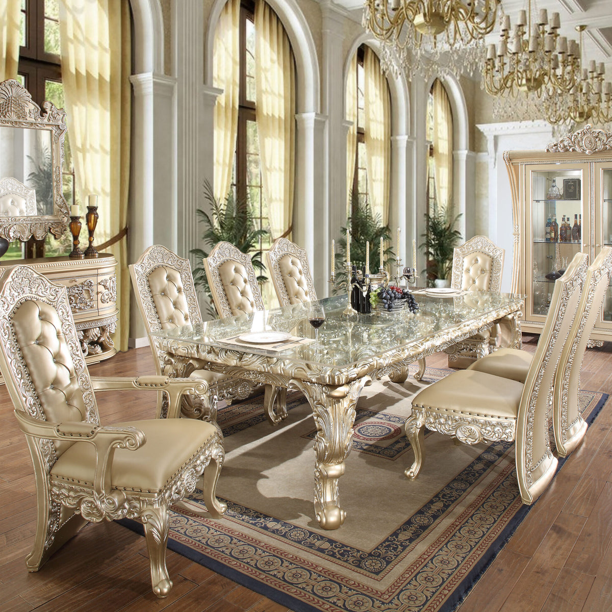 Homey Design HD-8022 Champagne Gold 7-Piece Dining Room Set – Luna ...