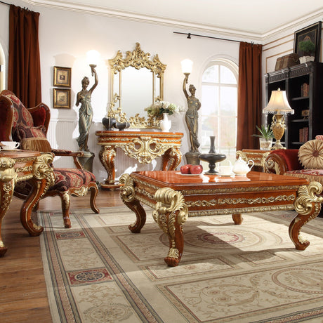 HD-8024 Cherry/Metallic Gold 3-Piece Coffee Table Set from Homey Design - Luna Furniture