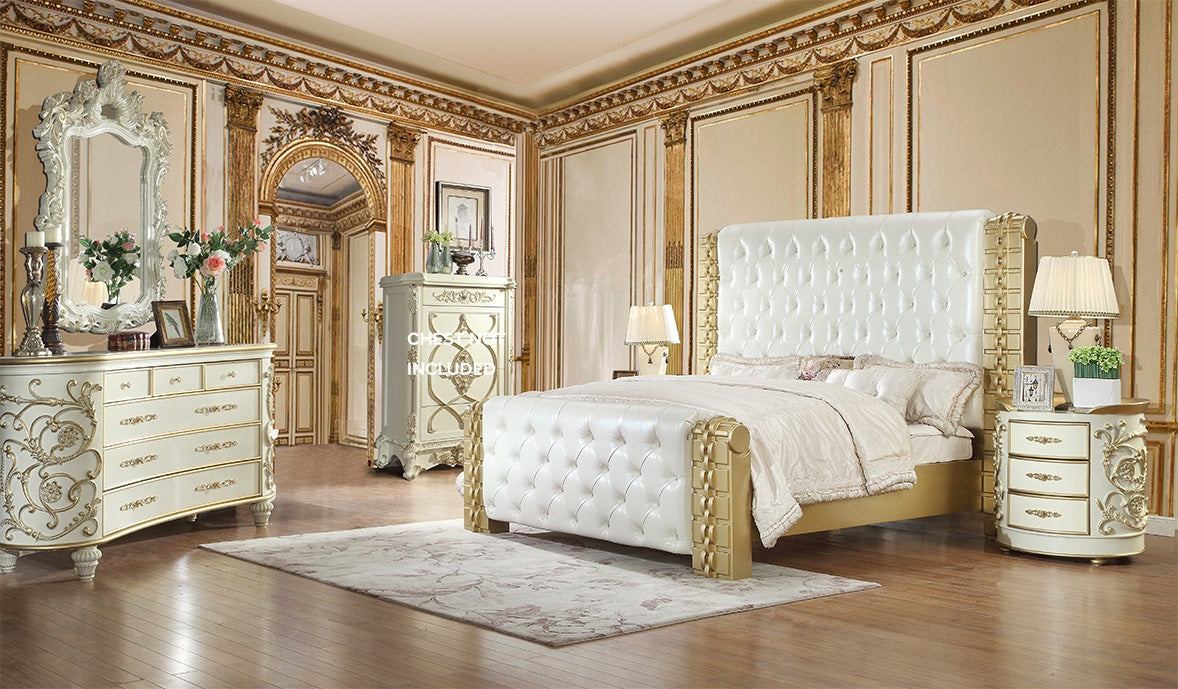 HD-8032 Ivory/Metallic Antique Gold 4-Piece Eastern King Bedroom Set from Homey Design - Luna Furniture