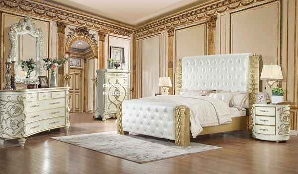 HD-8032 Ivory/Metallic Antique Gold 4-Piece Eastern King Bedroom Set