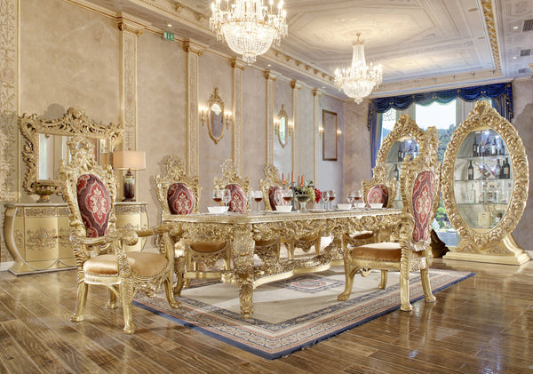 HD-8086 Metallic Gold 7-Piece Dining Table Set
