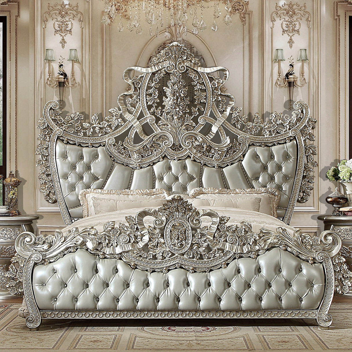 HD-8088 Metallic Silver/Gold Highlights Bed from Homey Design - Luna Furniture