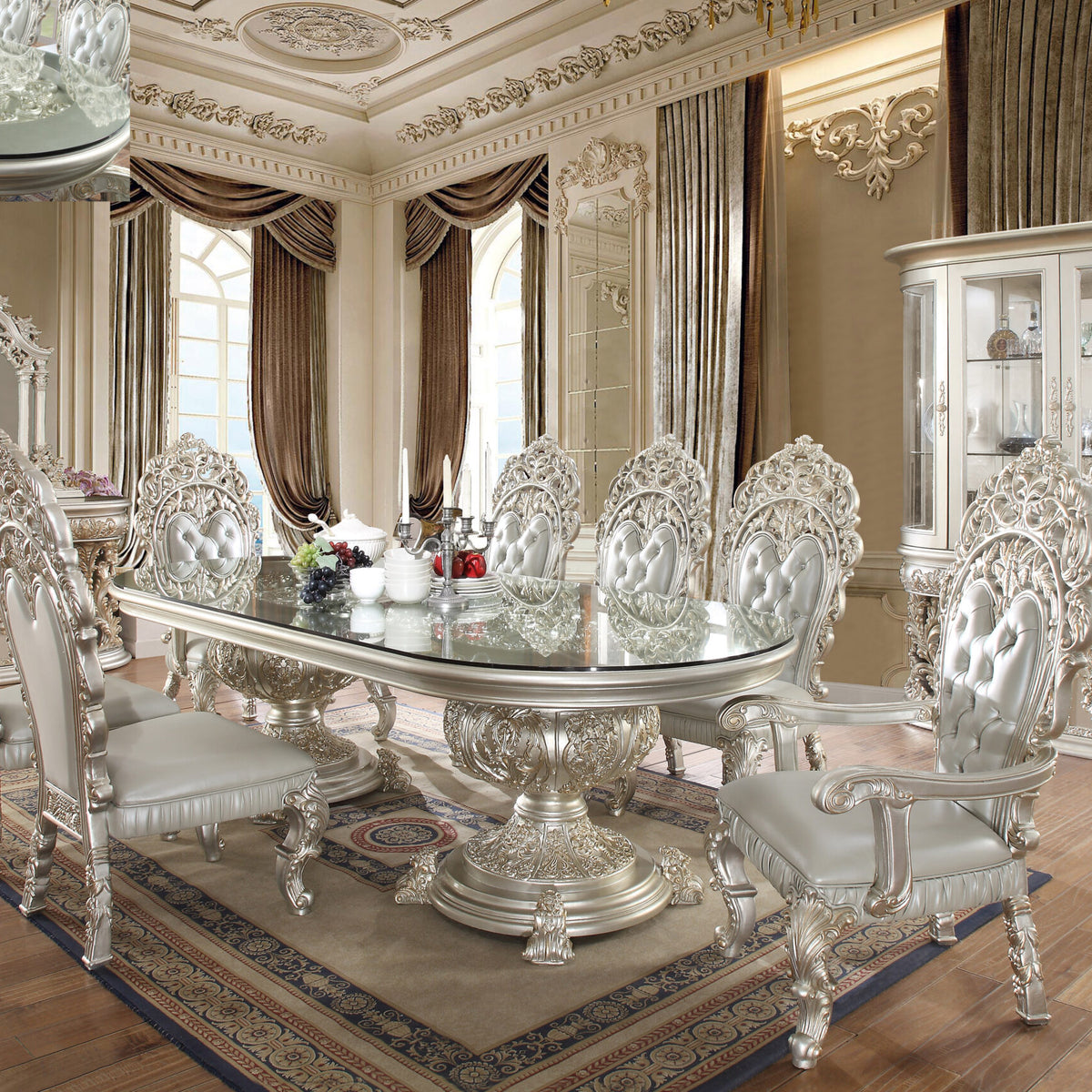 Homey Design HD-8088 Metallic Silver/Gold Highlights 7-Piece Dining ...