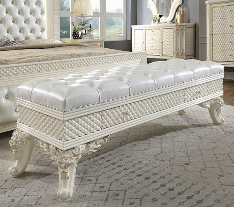 HD-8091 White Gloss/Gold Brush Highlights Bench from Homey Design - Luna Furniture