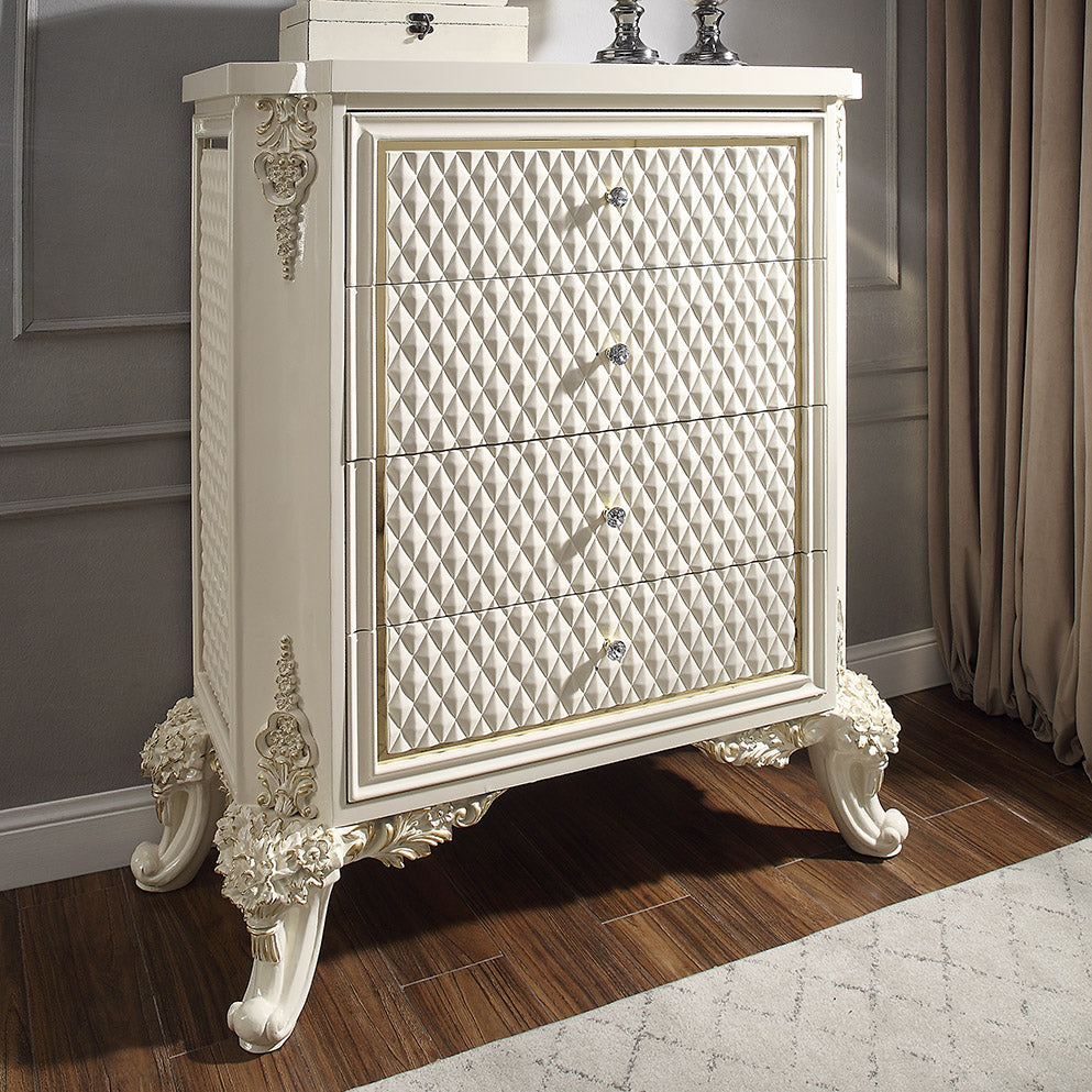 HD-8091 White Gloss/Gold Brush Highlights Chest from Homey Design - Luna Furniture