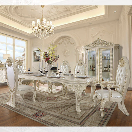 HD-8091 White Gloss/Gold Brush Highlights 7-Piece Dining Set from Homey Design - Luna Furniture