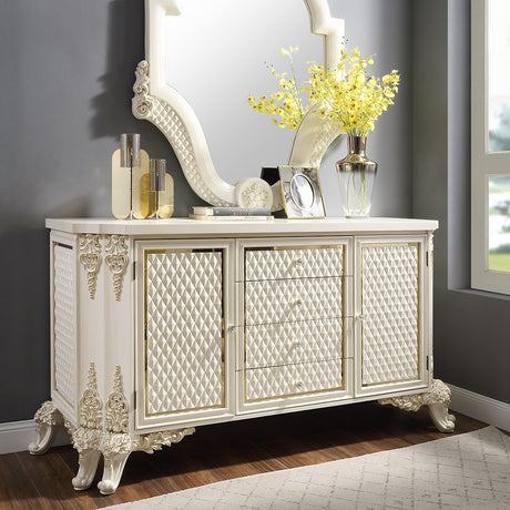 HD-8091 White Gloss/Gold Brush Highlights Dresser from Homey Design - Luna Furniture