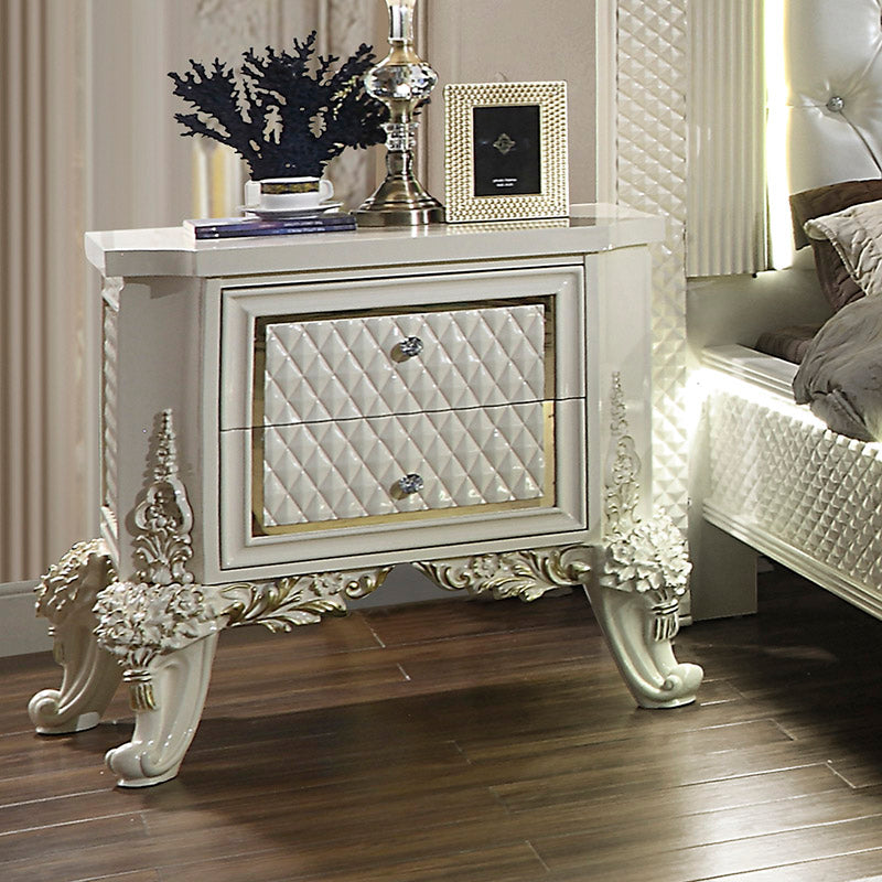 HD-8091 White Gloss/Gold Brush Highlights Nightstand from Homey Design - Luna Furniture