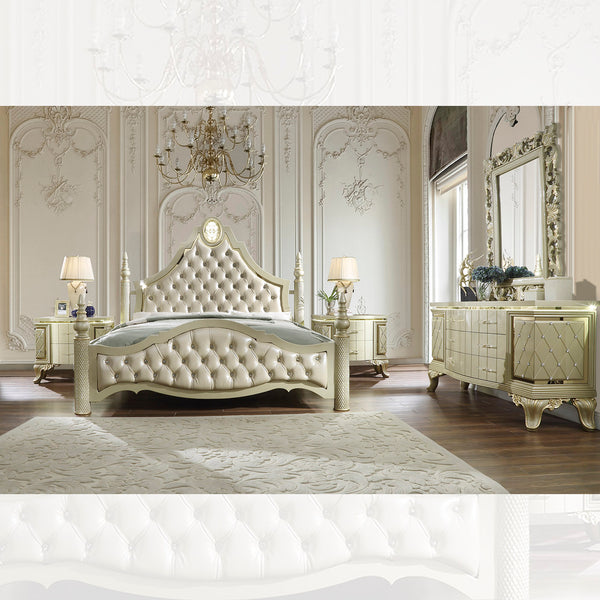HD-8092 Satin Gold 5-Piece Bedroom Set