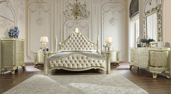 HD-8092 Satin Gold 5-Piece California King Bedroom Set