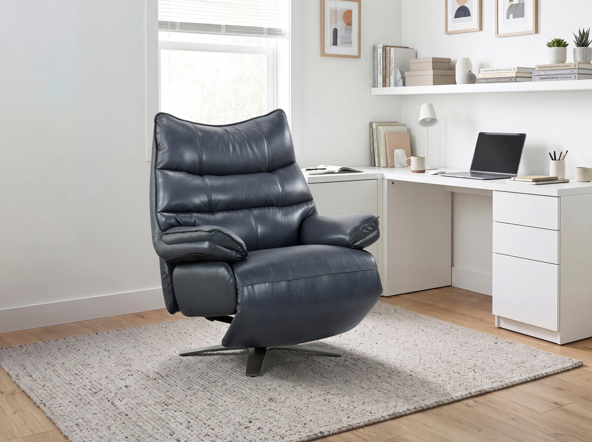8106BUE-1PW POWER RECLINING SWIVEL CHAIR WITH MANUAL ADJUSTABLE HEADREST from Homelegance - Luna Furniture