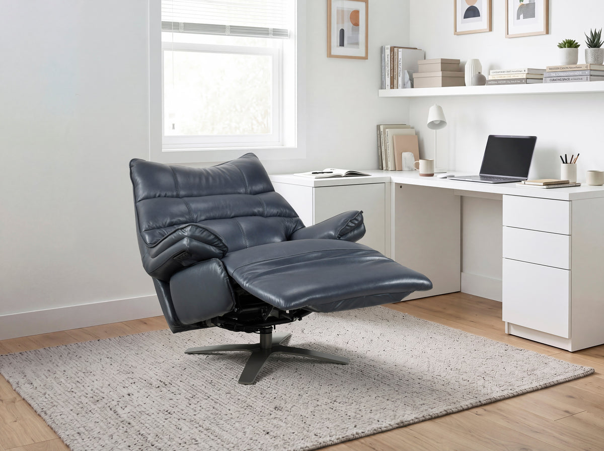 8106BUE-1PW POWER RECLINING SWIVEL CHAIR WITH MANUAL ADJUSTABLE HEADREST from Homelegance - Luna Furniture