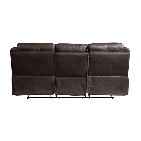 Aram Dark Brown Faux Leather Double Glider Reclining Loveseat with Center Console, Receptacles and USB Ports from Homelegance - Luna Furniture