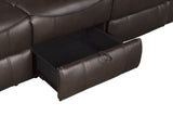 Aram Dark Brown Faux Leather Double Glider Reclining Loveseat with Center Console, Receptacles and USB Ports from Homelegance - Luna Furniture