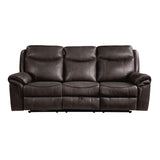 Aram Dark Brown Faux Leather Double Glider Reclining Loveseat with Center Console, Receptacles and USB Ports from Homelegance - Luna Furniture