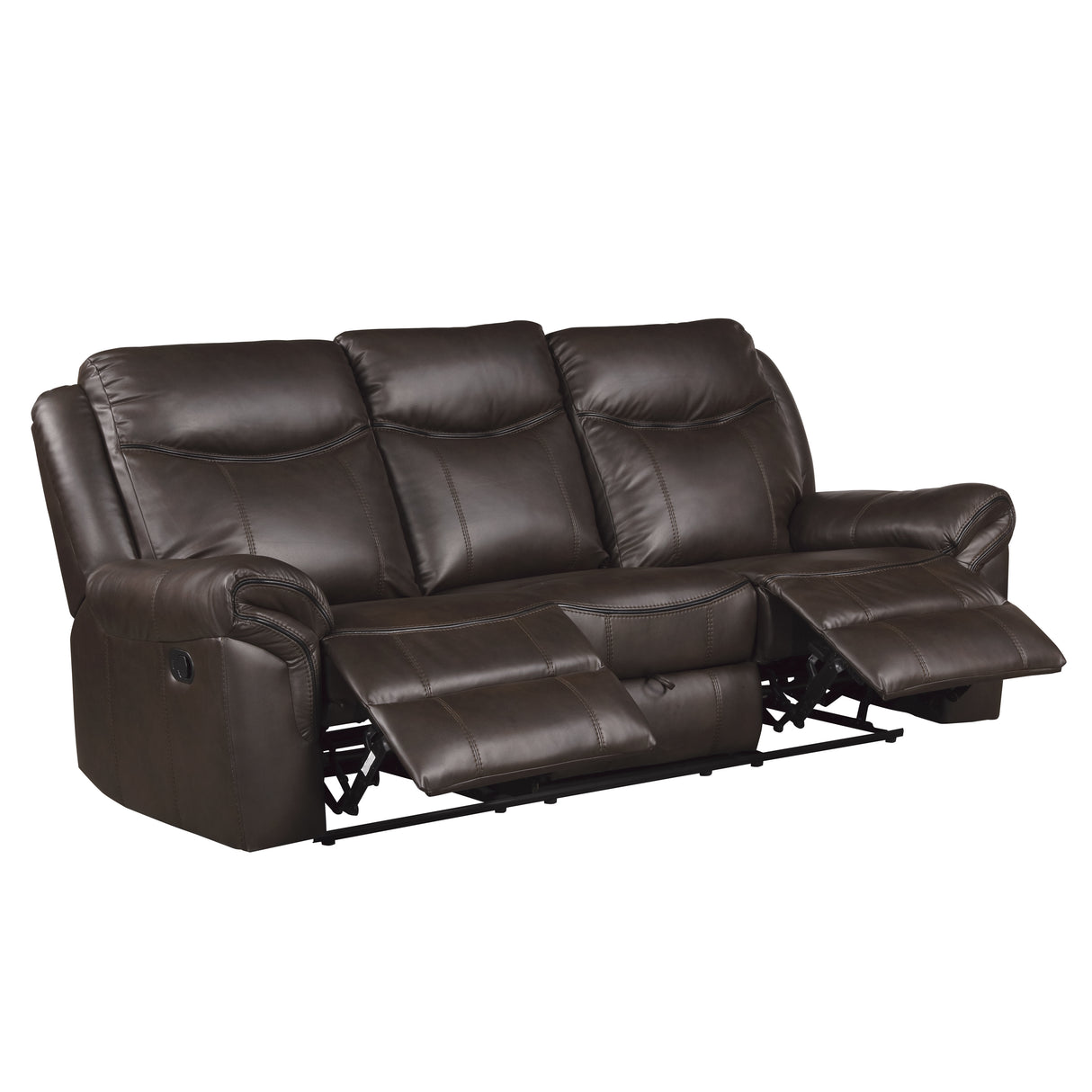 Aram Dark Brown Faux Leather Double Glider Reclining Loveseat with Center Console, Receptacles and USB Ports from Homelegance - Luna Furniture