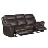 Aram Dark Brown Faux Leather Double Glider Reclining Loveseat with Center Console, Receptacles and USB Ports from Homelegance - Luna Furniture